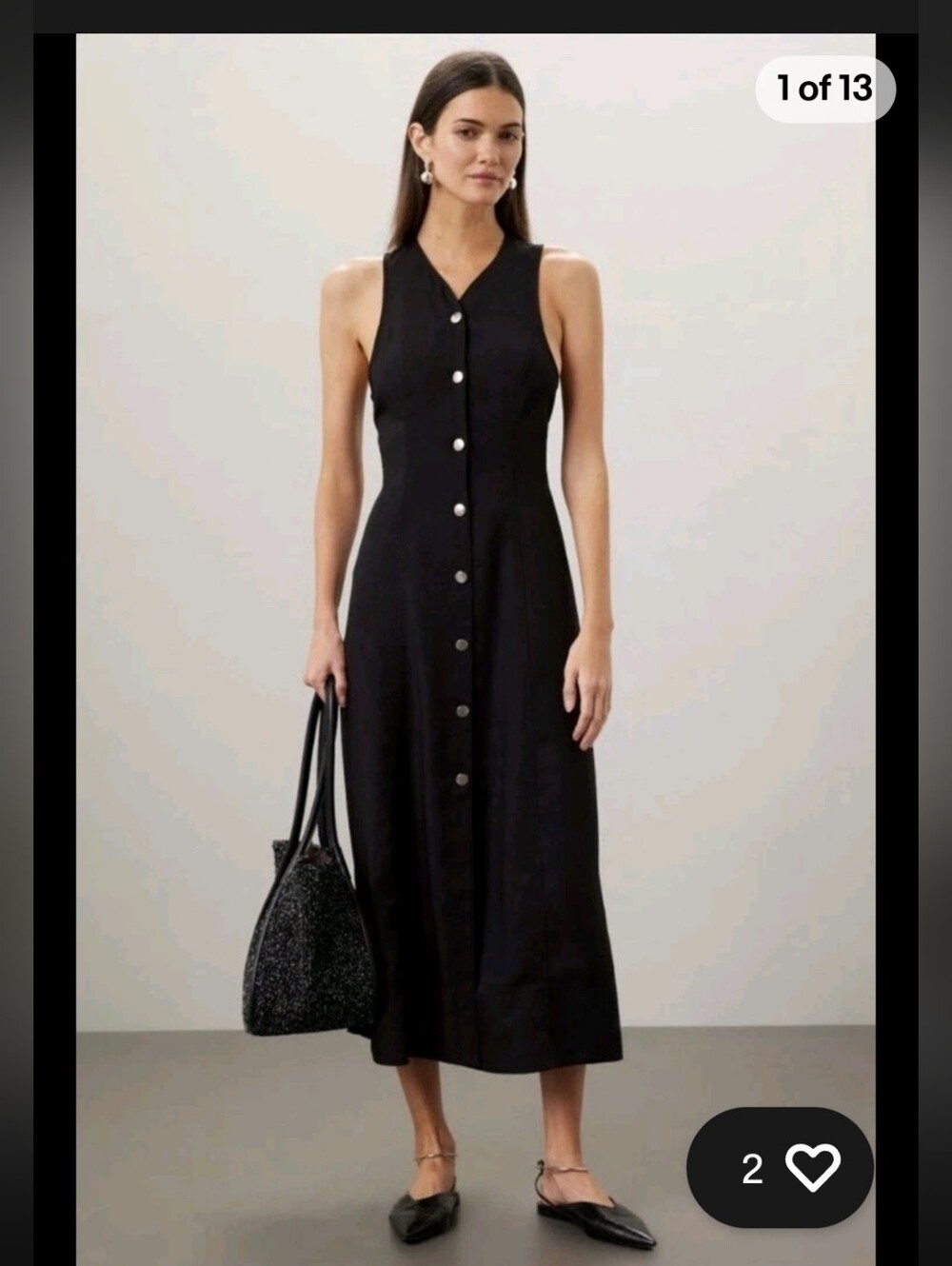Proenza Schouler Black Sleeveless Button-Front Midi Dress with Silver Buttons - Picture 1 of 16